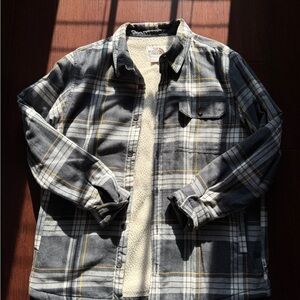 THE NORTH FACE Gray and Yellow Plaid Shirt with Sherpa Lining